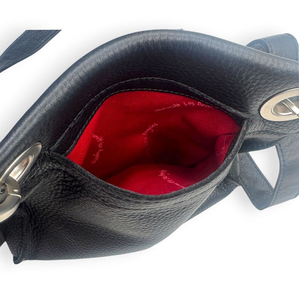 Hammitt Tony Small Black Leather Silver Red Zip Crossbody Shoulder Bag EUC - Picture 7 of 15